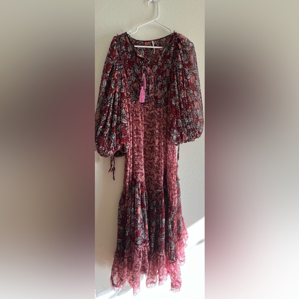 Free People Red and Pink Long Sleeve Dress